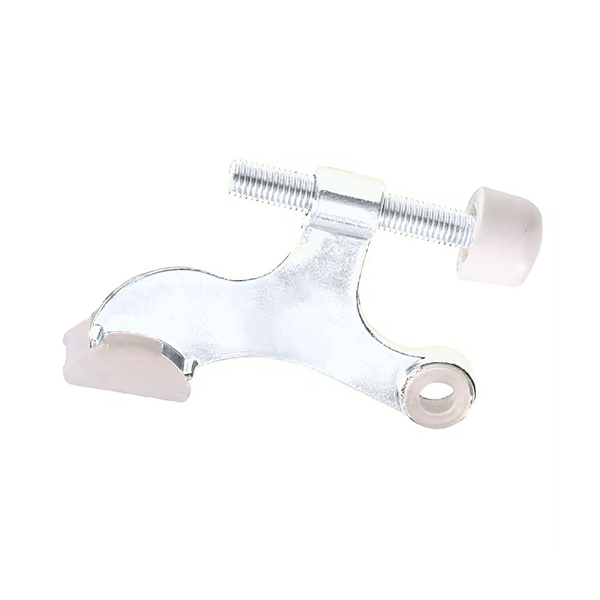 HingeStop hinge pin door stopper — satin nickel finish with adjustable rubber-tipped bumper